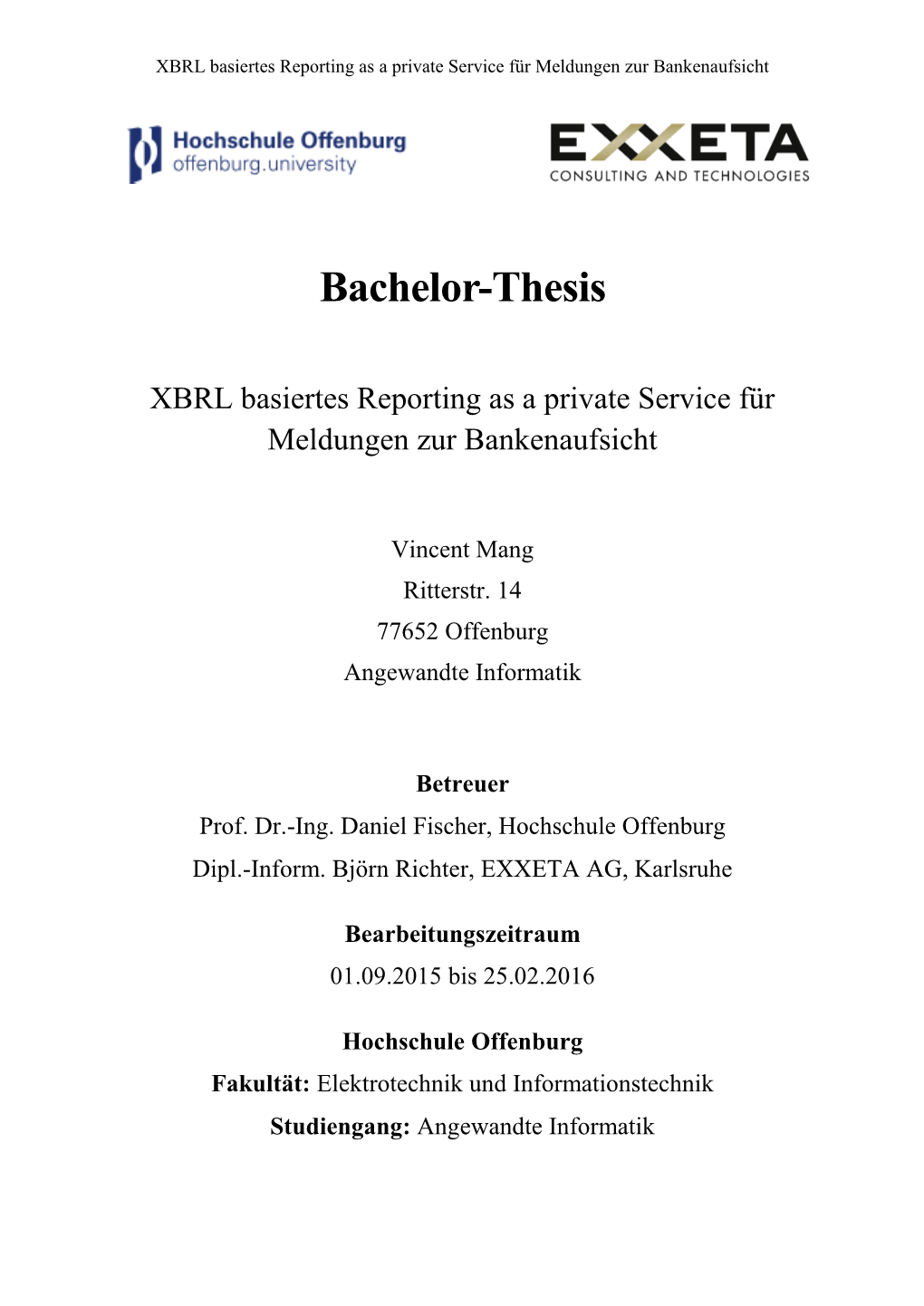 XBRL Basiertes Reporting As a Private Service Für Meldungen Zur Bankenaufsicht.Pdf