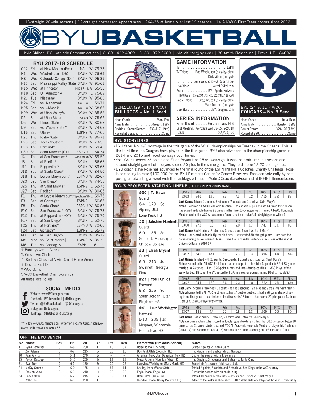 Byu 2017-18 Schedule Social Media 1 Game