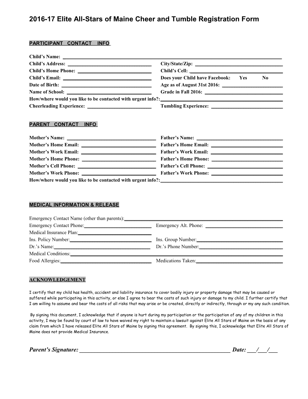 2010-2011 Elite All-Stars of Maine Cheer and Tumble Registration Form