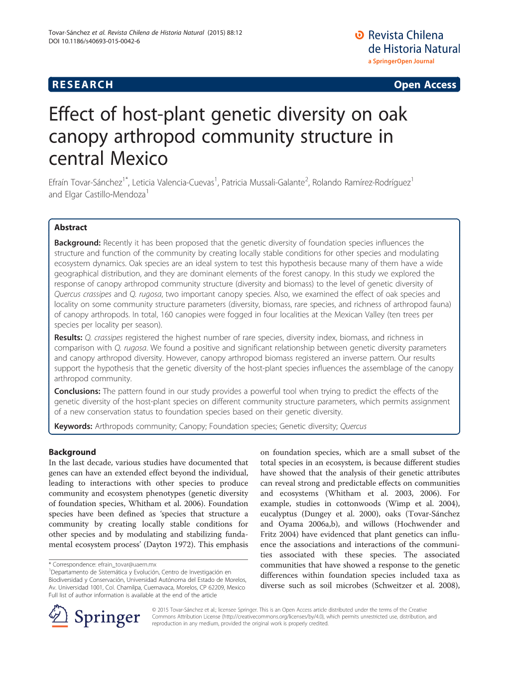 Effect of Host-Plant Genetic Diversity on Oak Canopy Arthropod Community