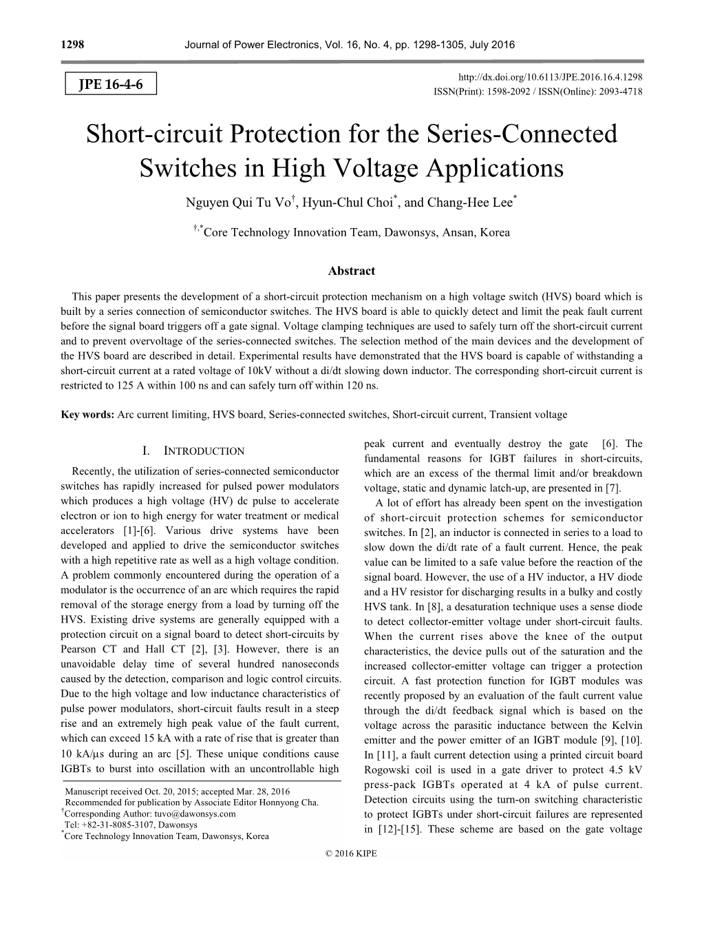 Short-Circuit Protection for the Series-Connected Switches in High Voltage Applications