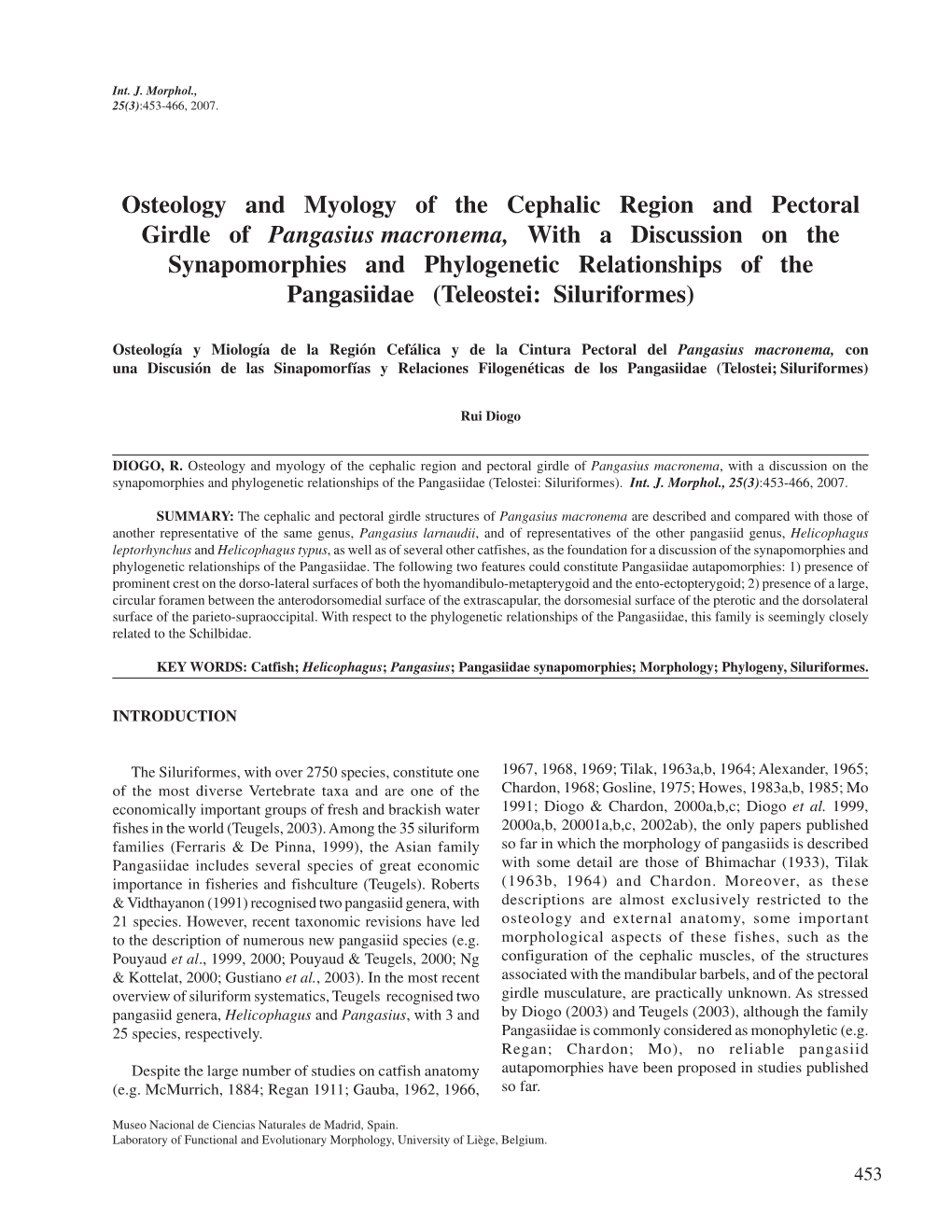 Osteology and Myology of the Cephalic Region and Pectoral