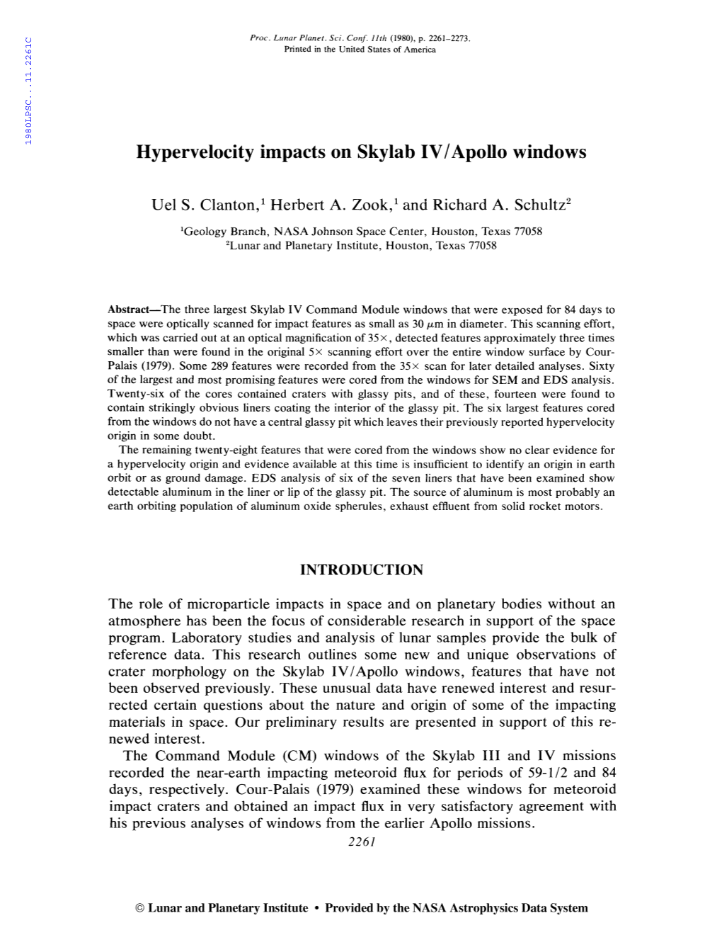 Hypervelocity Impacts on Skylab IV