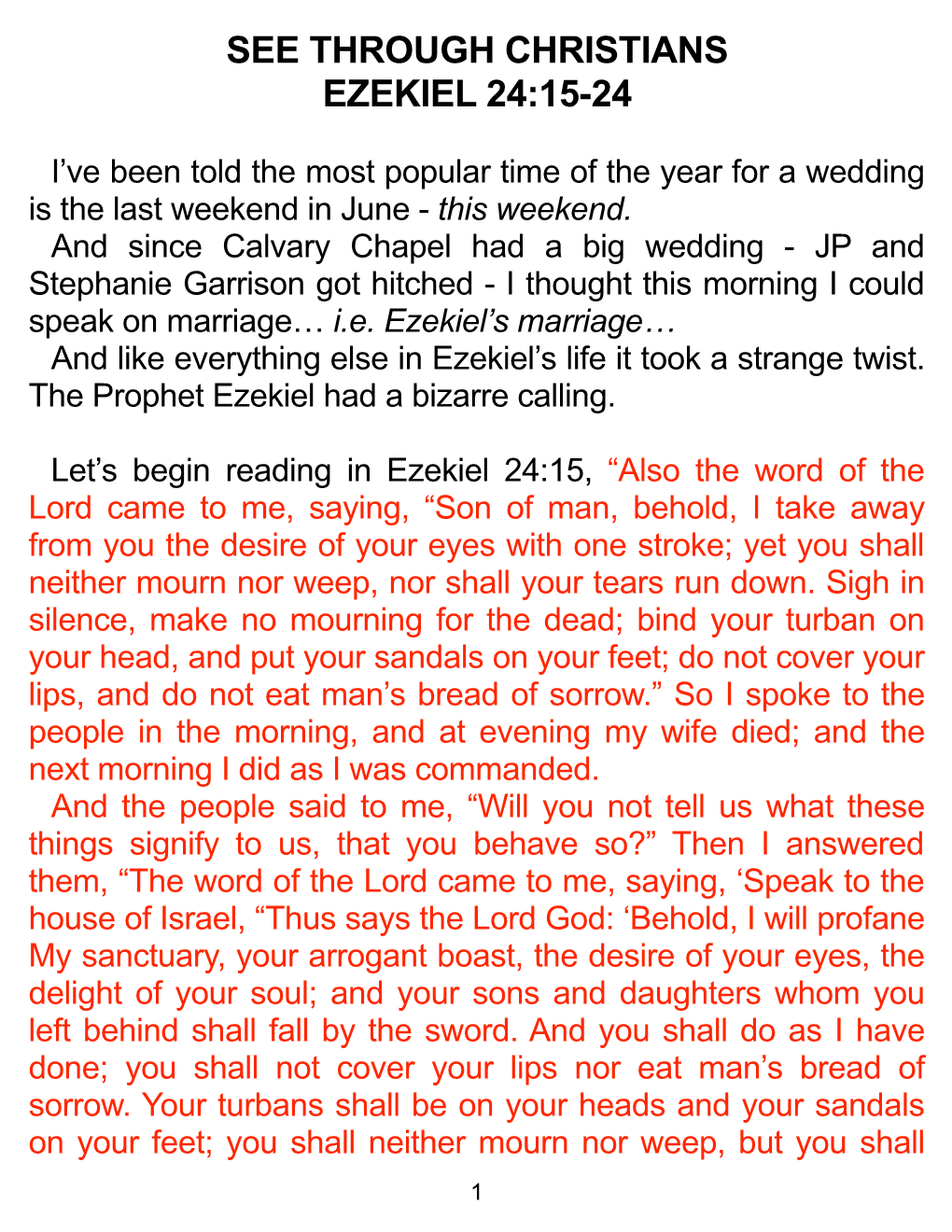 See Through Christians Ezekiel 24:15-24