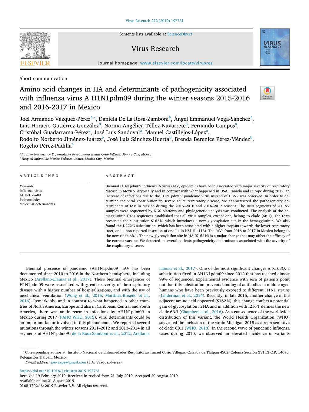 Amino Acid Changes in HA and Determinants of Pathogenicity