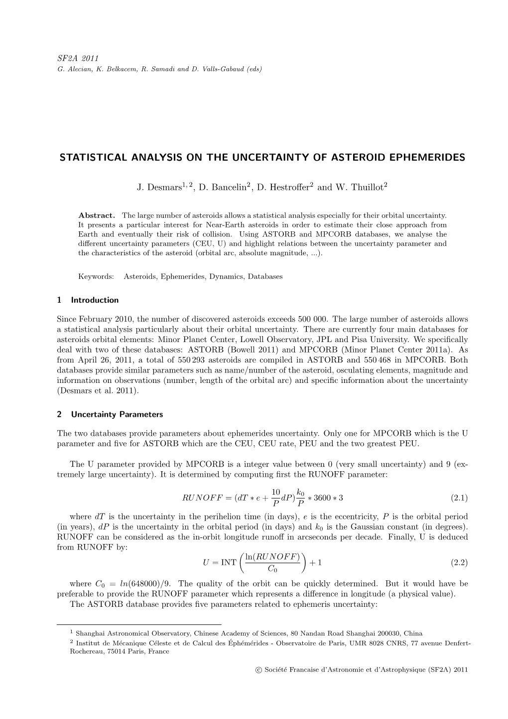 Statistical Analysis on the Uncertainty of Asteroid Ephemerides