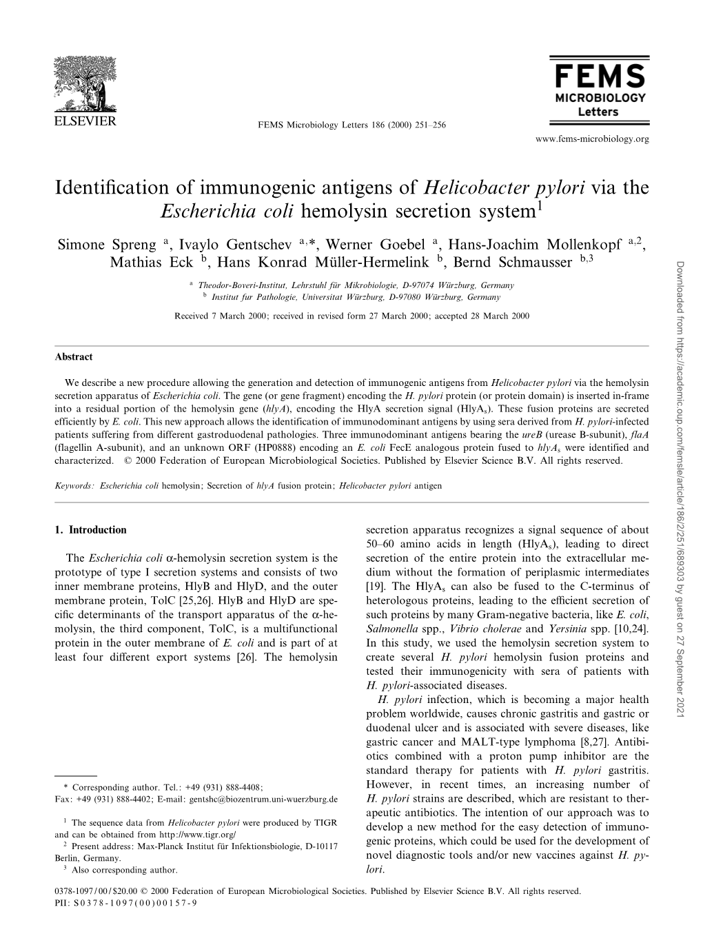 Identification of Immunogenic Antigens of Helicobacter Pylori Via The