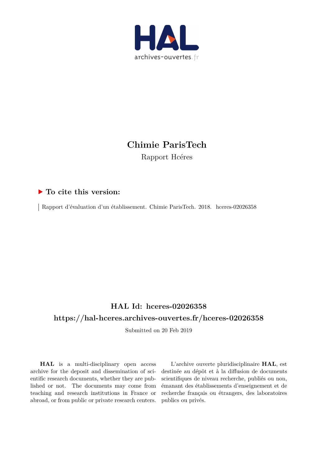 Chimie Paristech Rapport Hcéres