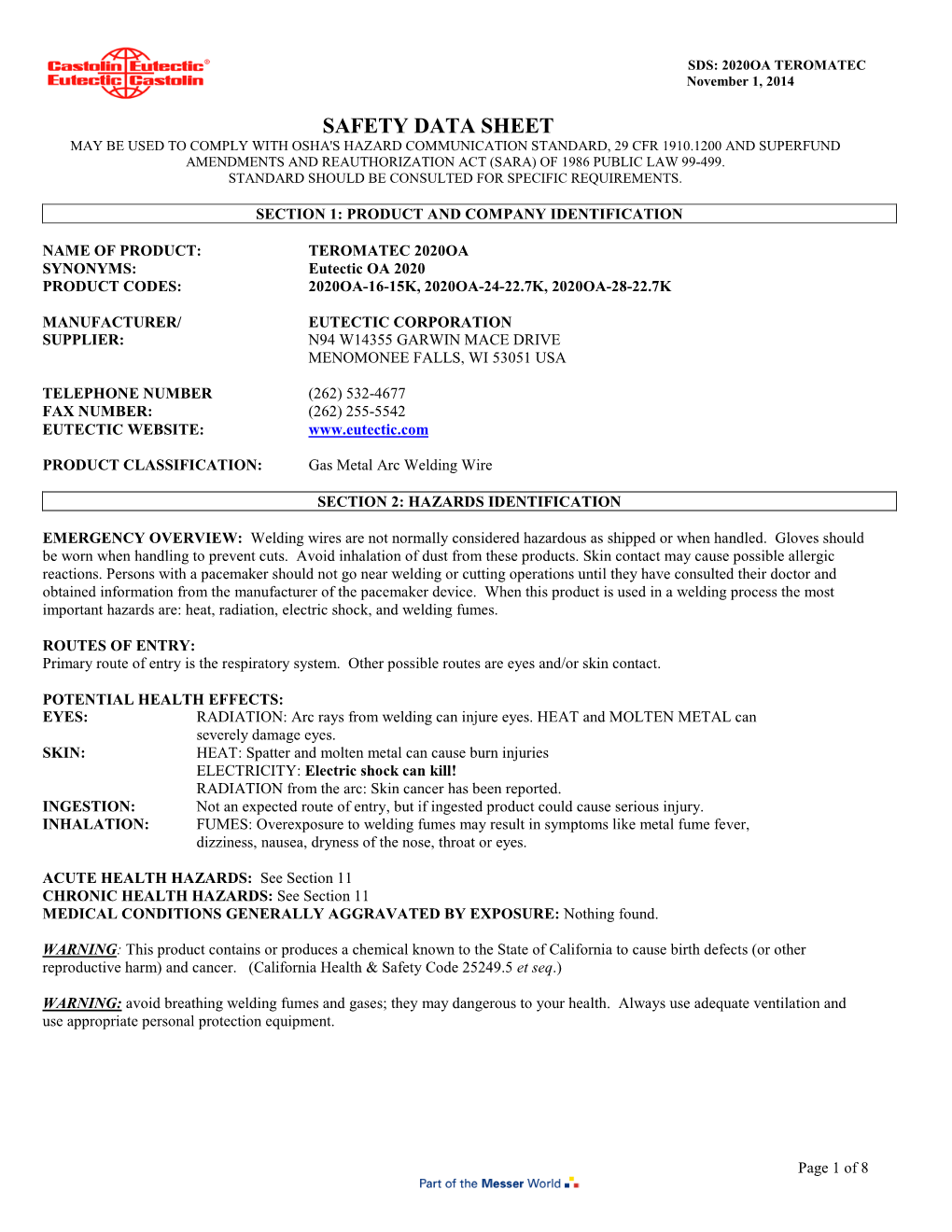 Material Safety Data Sheet