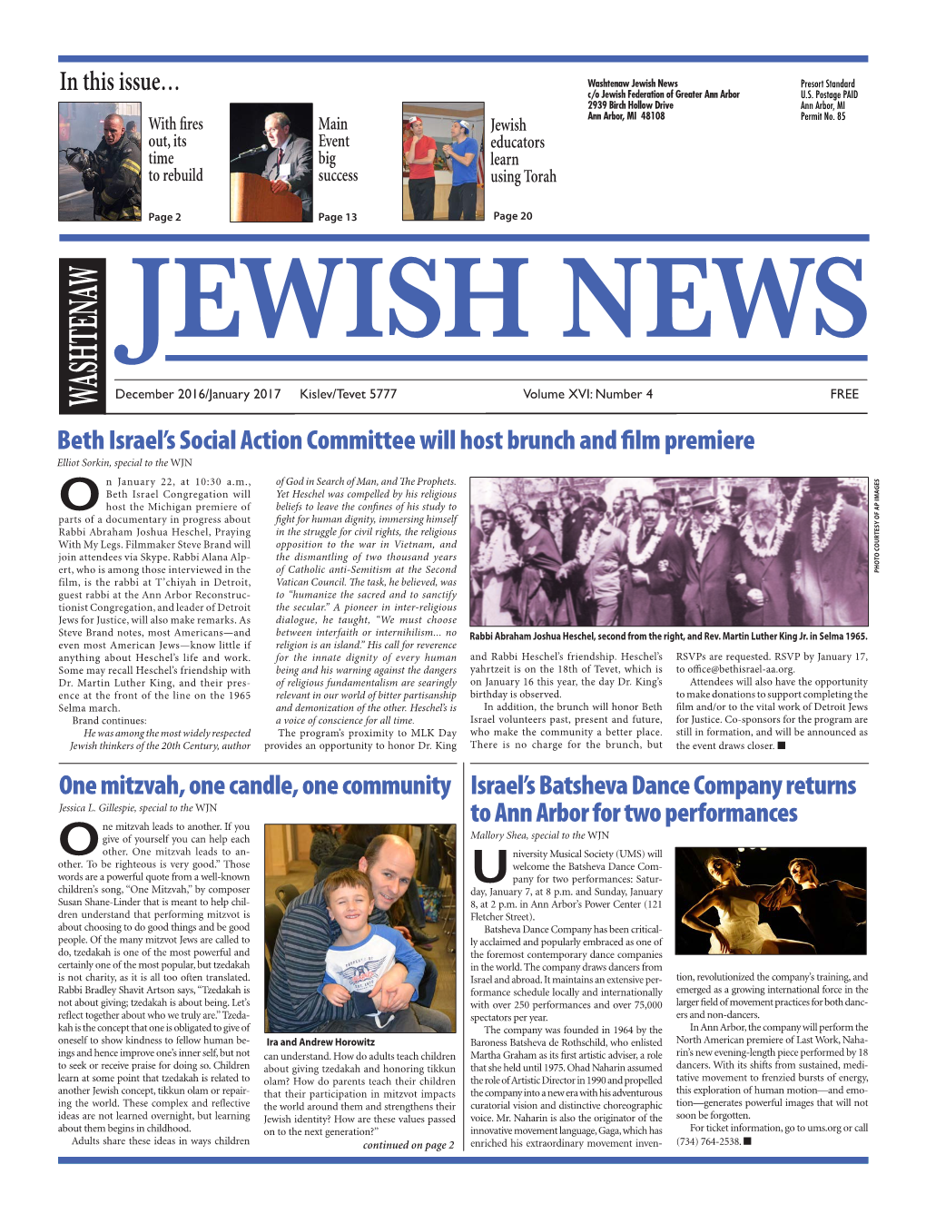 In This Issue… Beth Israel's Social Action Committee Will Host Brunch