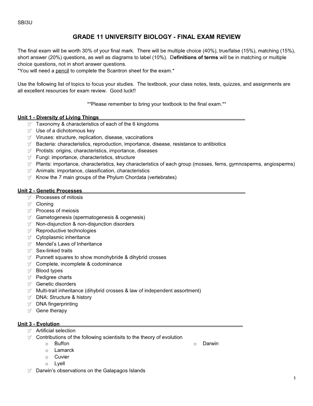 Grade 11 University Biology - Final Exam Review s1