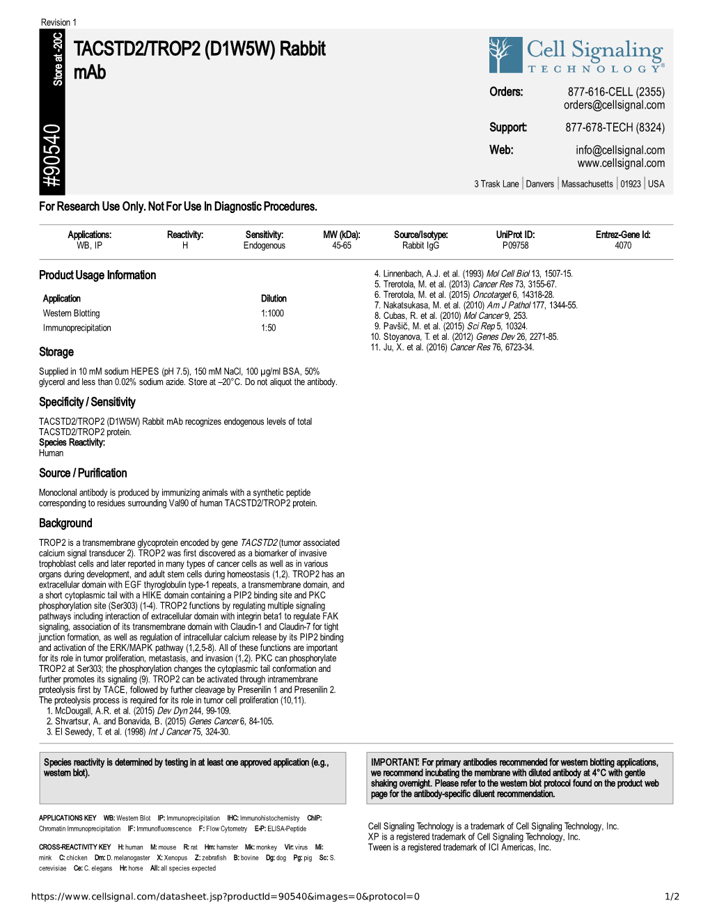 90540 TACSTD2/TROP2 (D1W5W) Rabbit Mab