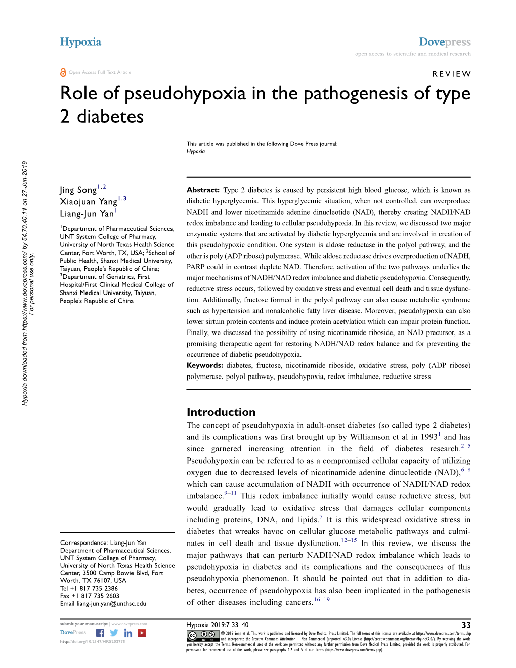 Role of Pseudohypoxia in the Pathogenesis of Type 2 Diabetes