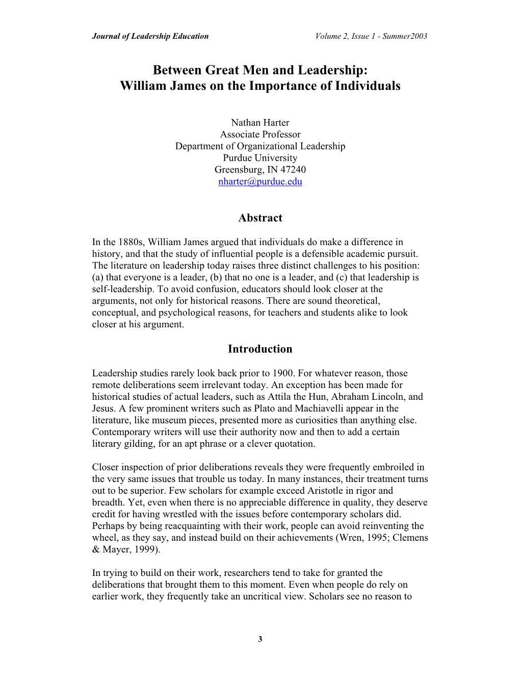 Between Great Men and Leadership: William James on the Importance of Individuals