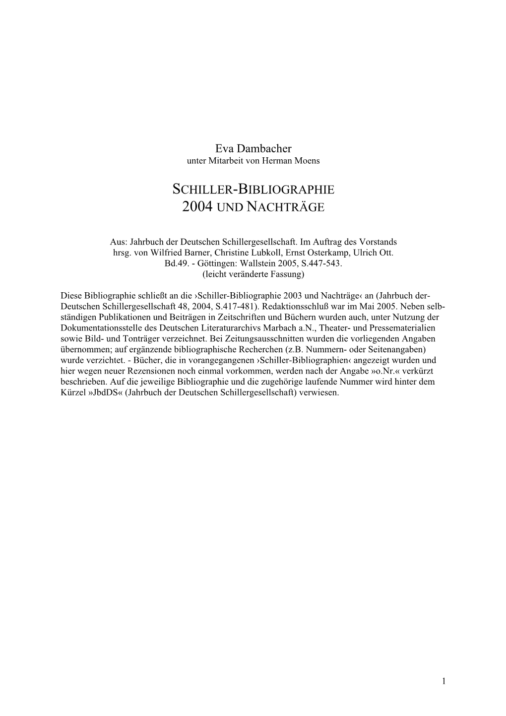 Schiller-Bibliographie 2004 Und Nachträge
