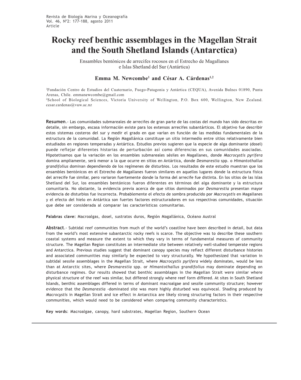 Rocky Reef Benthic Assemblages in the Magellan Strait and the South