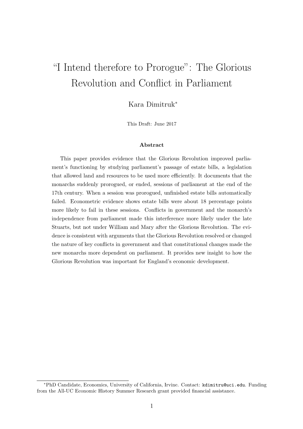 The Glorious Revolution and Conflict in Parliament