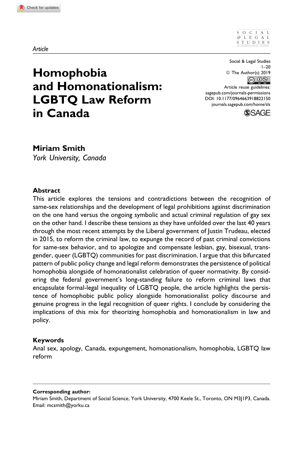 Homophobia and Homonationalism in Law and Policy
