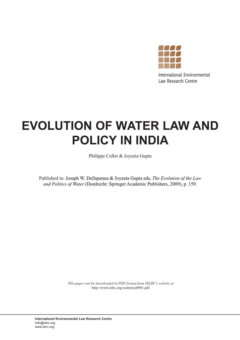 Evolution of Water Law and Policy in India