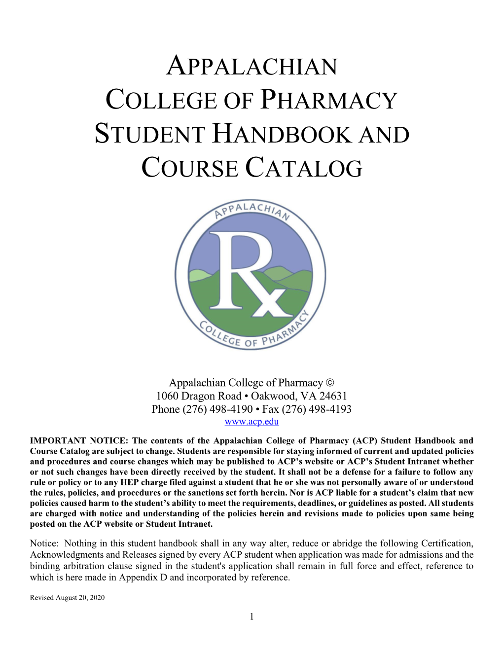 Student Handbook and Course Catalog