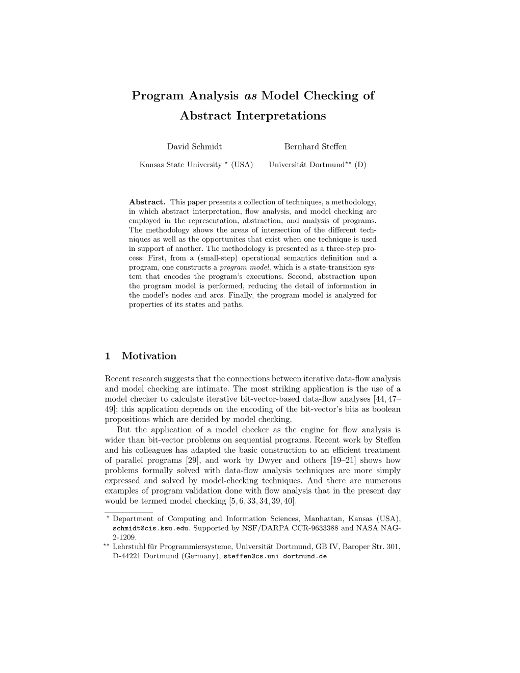 Program Analysis As Model Checking of Abstract Interpretations