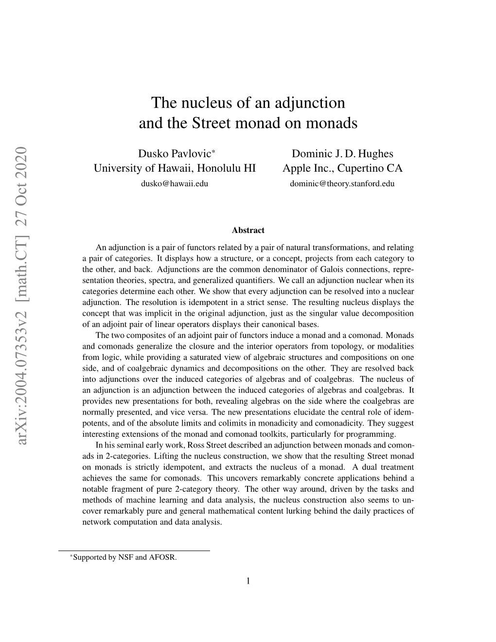 [Math.CT] 27 Oct 2020 the Nucleus of an Adjunction and the Street Monad