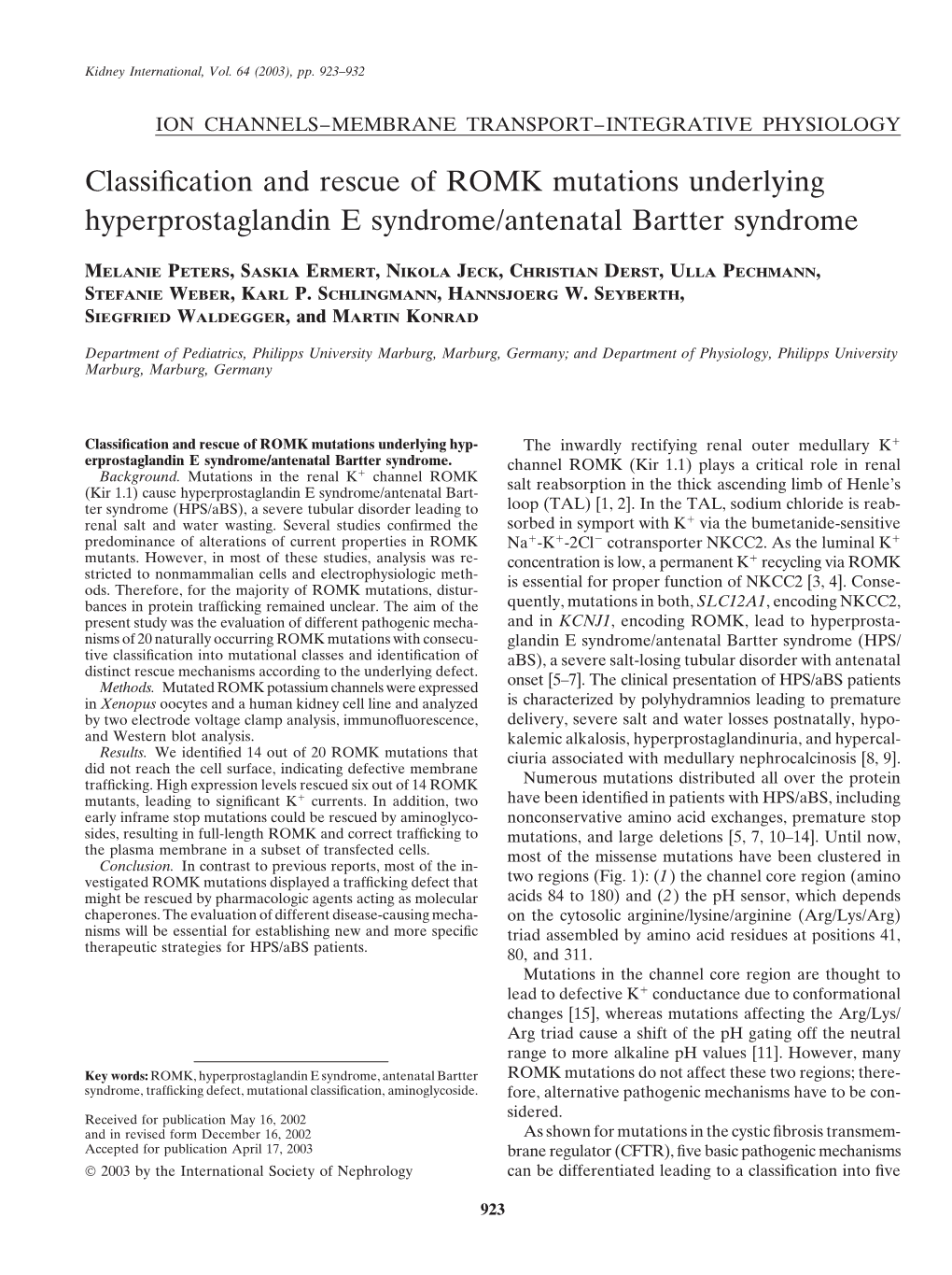 Classification and Rescue of ROMK Mutations Underlying
