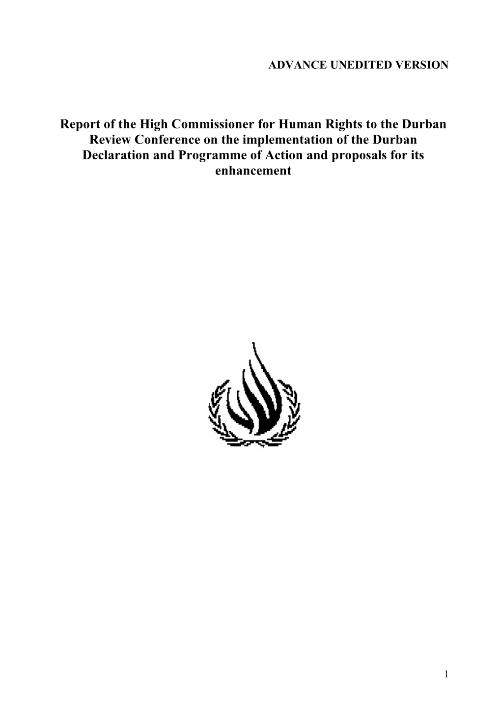 Report of the High Commissioner for Human Rights to the Durban Review Conference