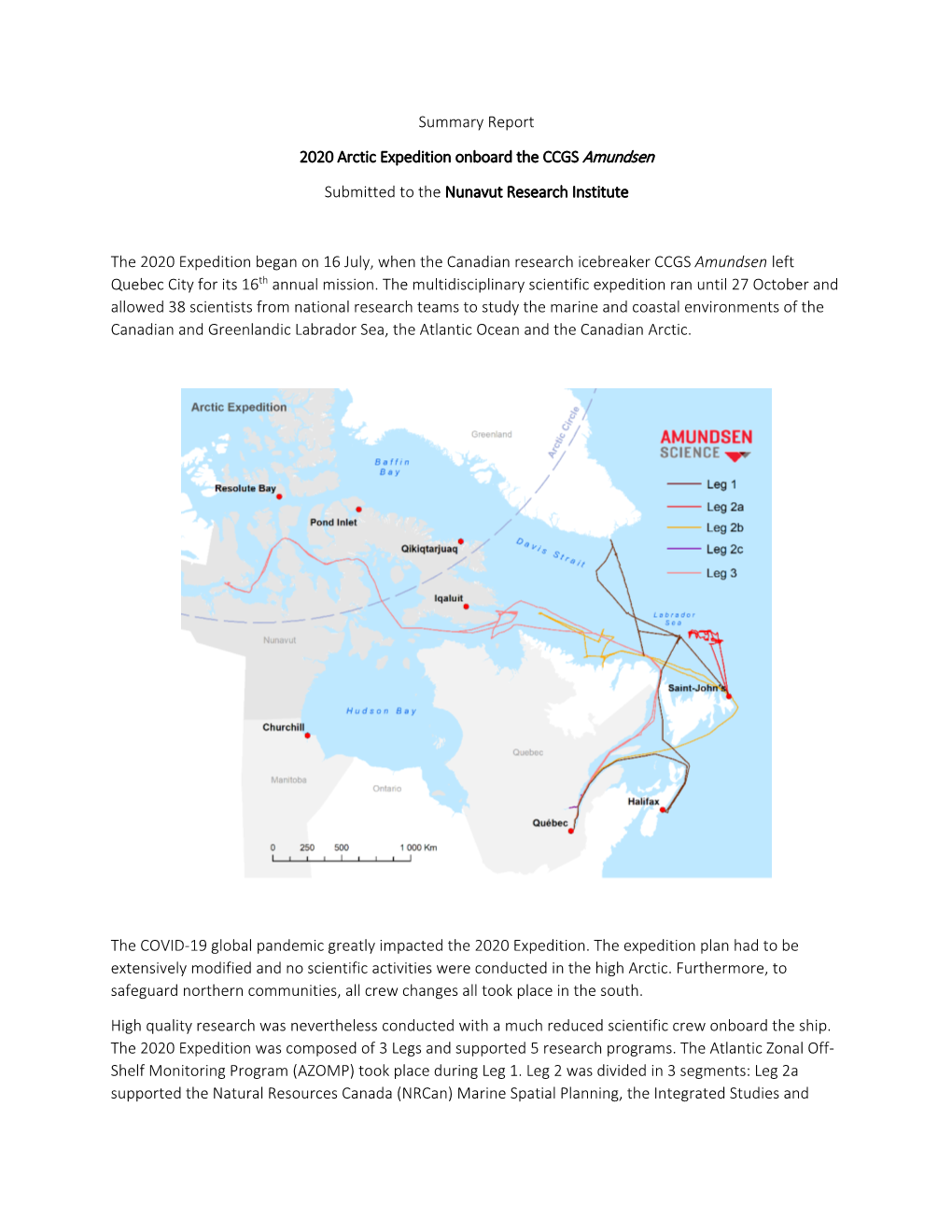 Summary Report 2020 Arctic Expedition Onboard the CCGS