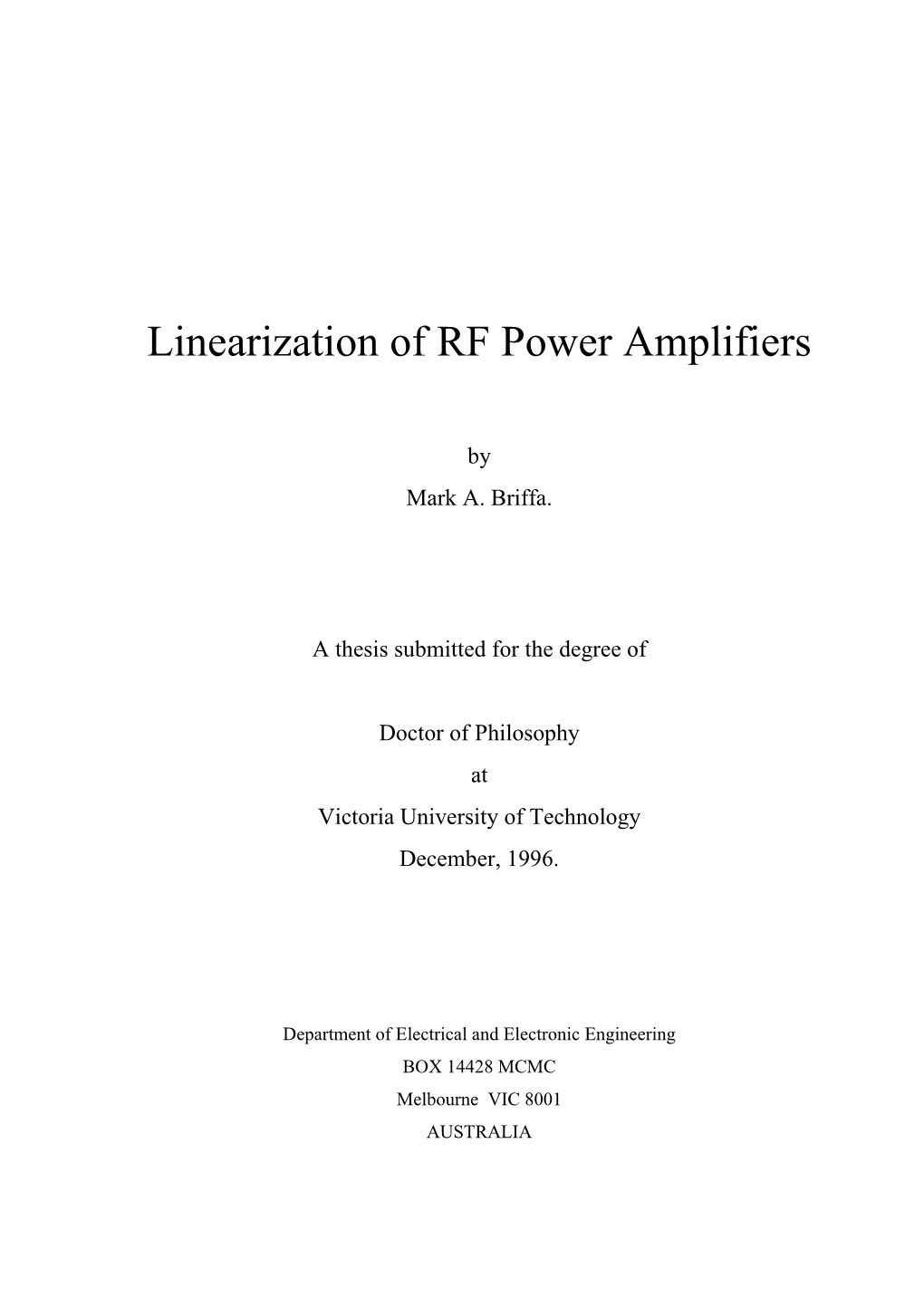 Linearization of RF Power Amplifiers