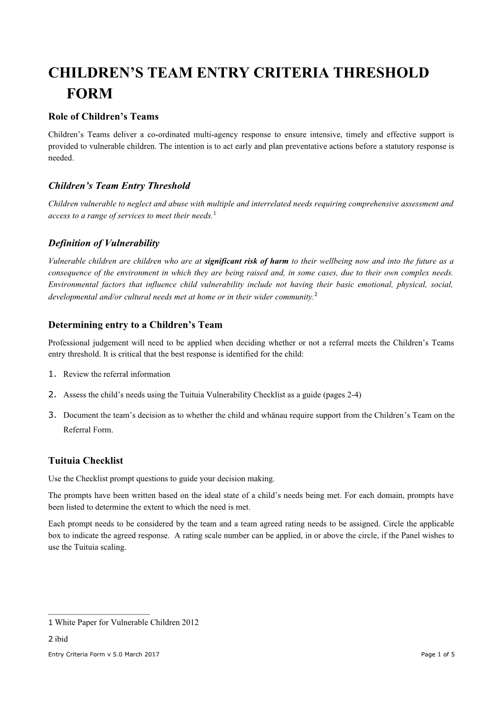 Children S Team Entry Criteria Threshold Form