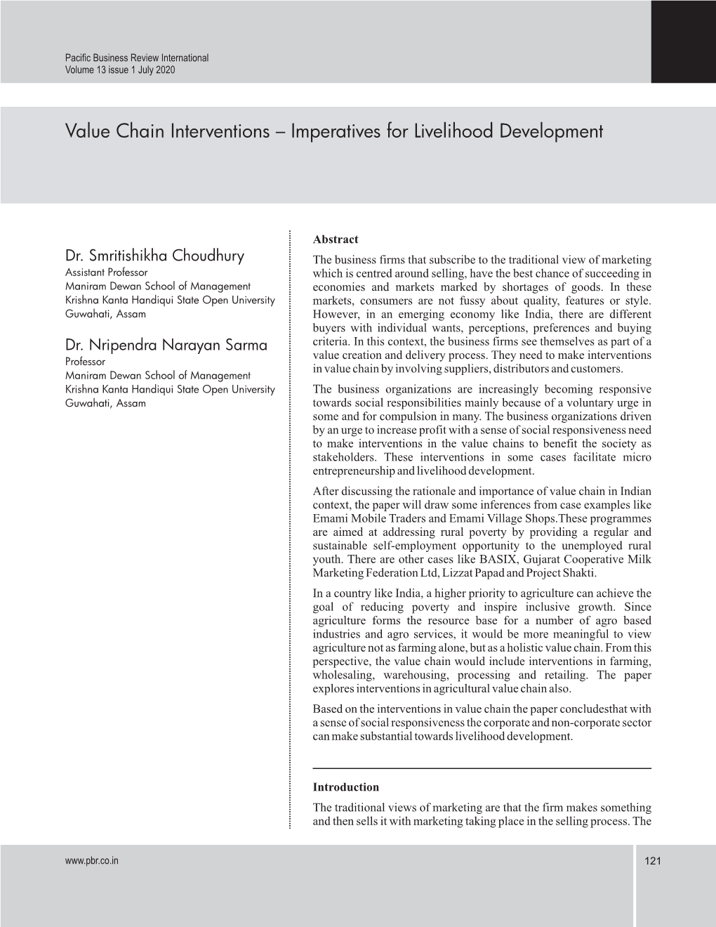 Value Chain Interventions – Imperatives for Livelihood Development