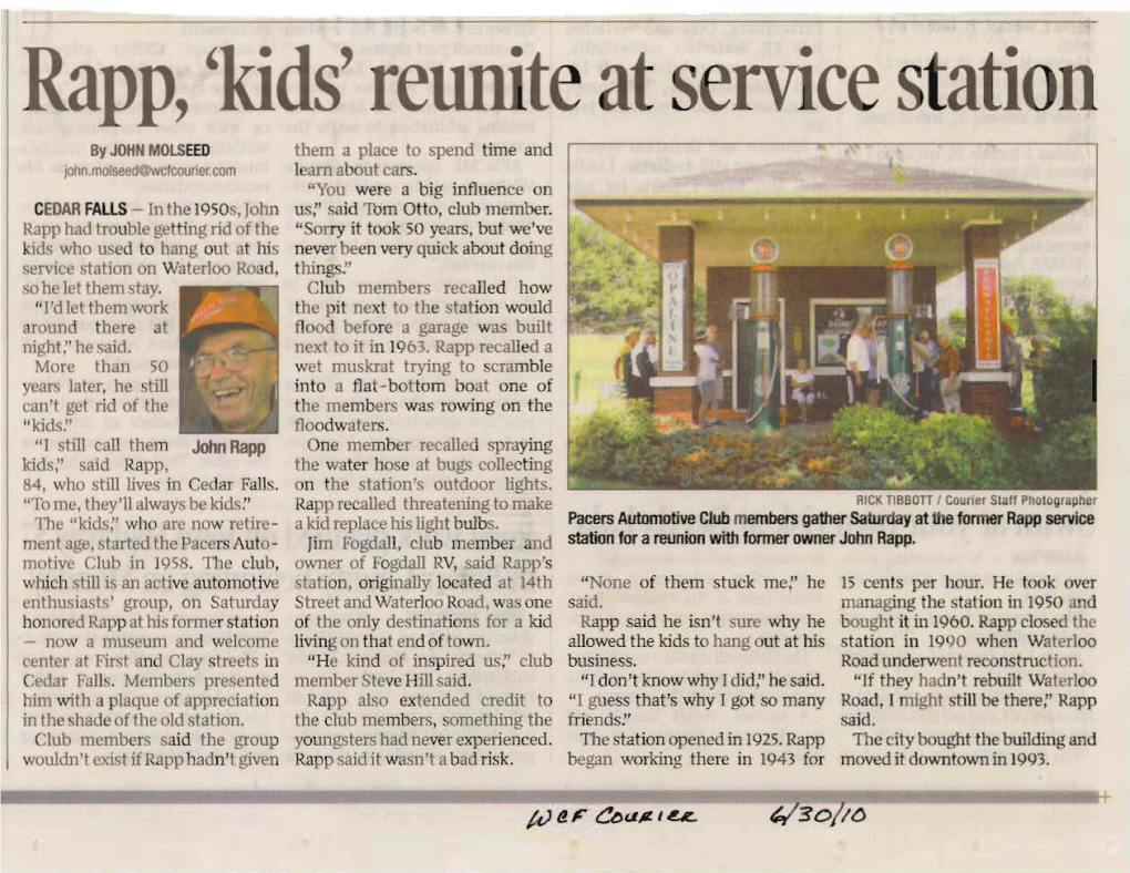 Rapp, 'Kids' Reunite at Service Station by JOHN MOLSEED Them a Place to Spend Time and Jo/Ln Molseedowcleouri.Com Learn About Cars