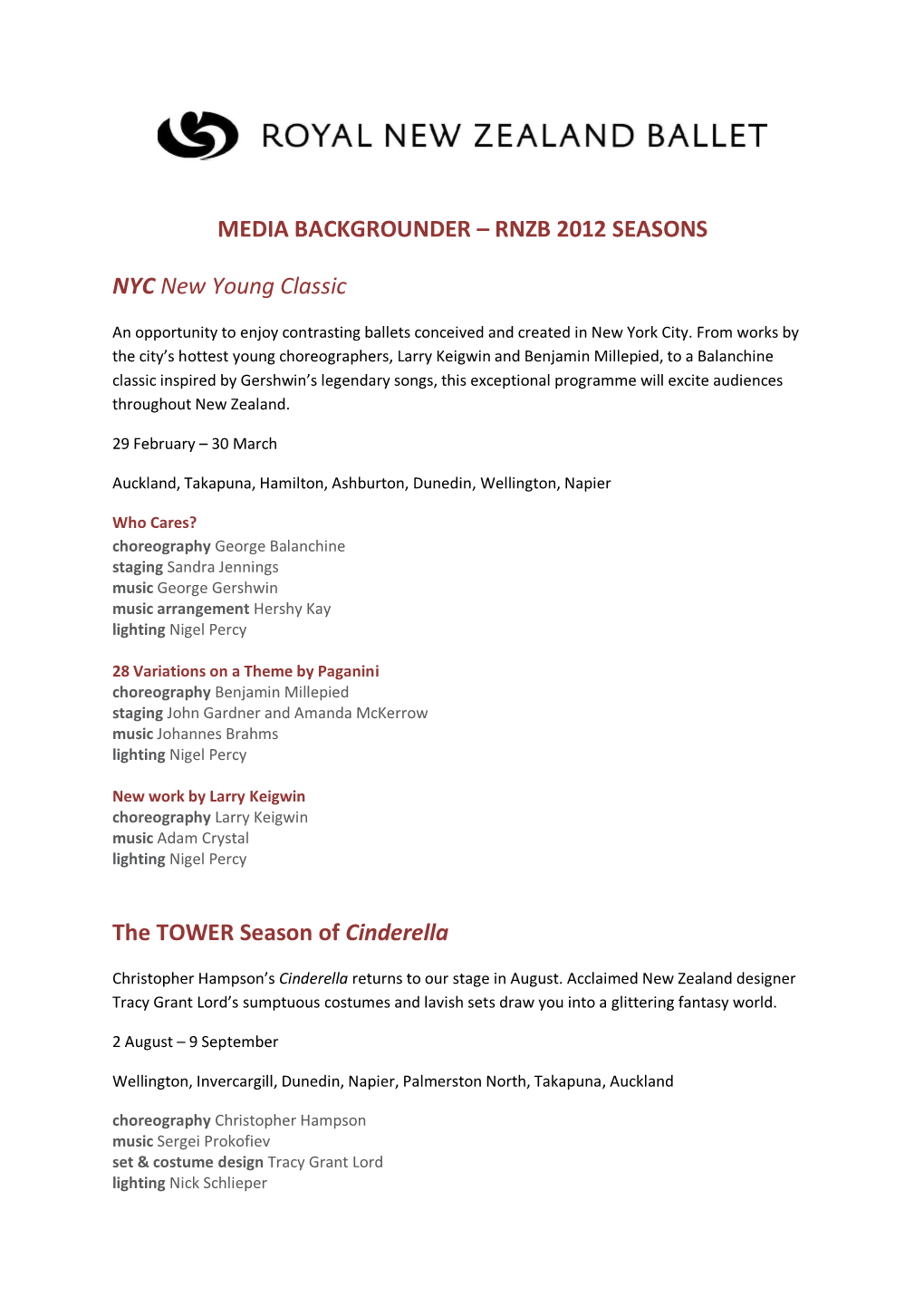 MEDIA BACKGROUNDER – RNZB 2012 SEASONS NYC New Young