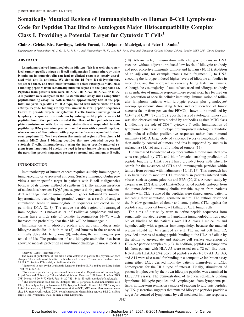 Somatically Mutated Regions of Immunoglobulin on Human B-Cell