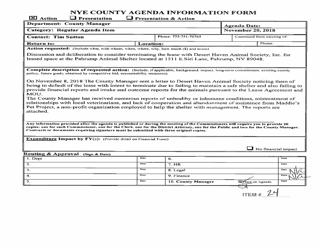 Nye County Agenda Information Form