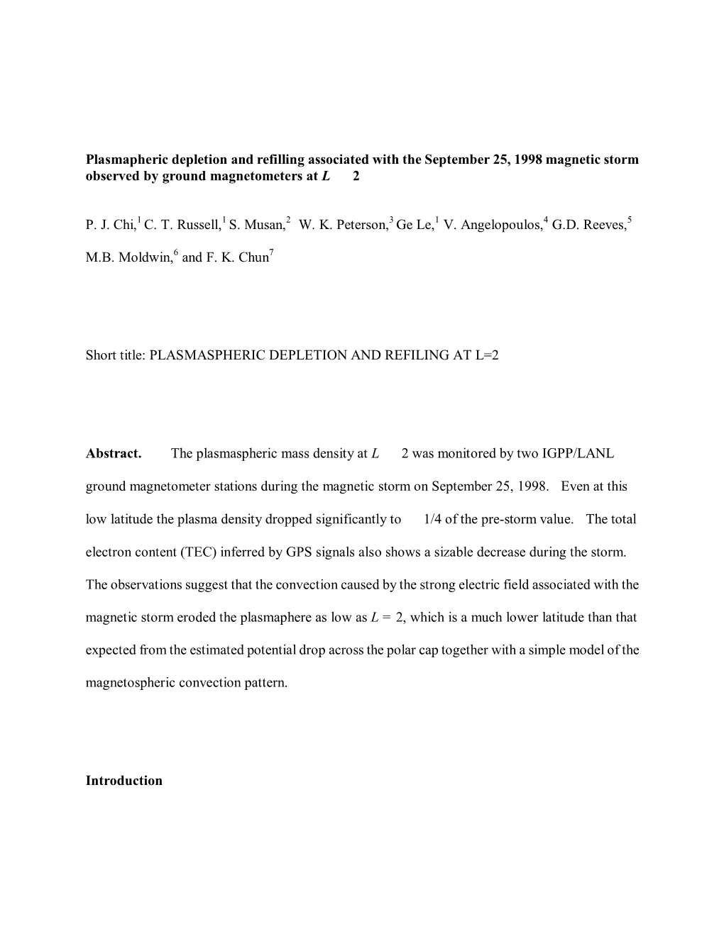 Plasmapheric Depletion and Refilling Associated with the September 25, 1998 Magnetic Storm Observed by Ground Magnetometers at L 2