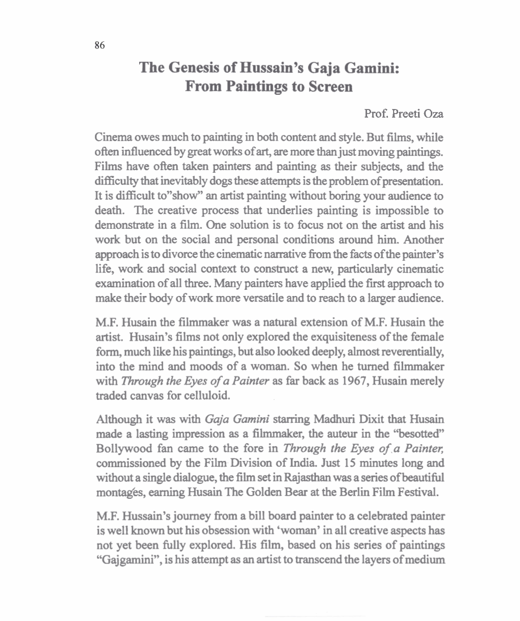 The Genesis of Hussain's Gaja Gamini: from Paintings to Screen