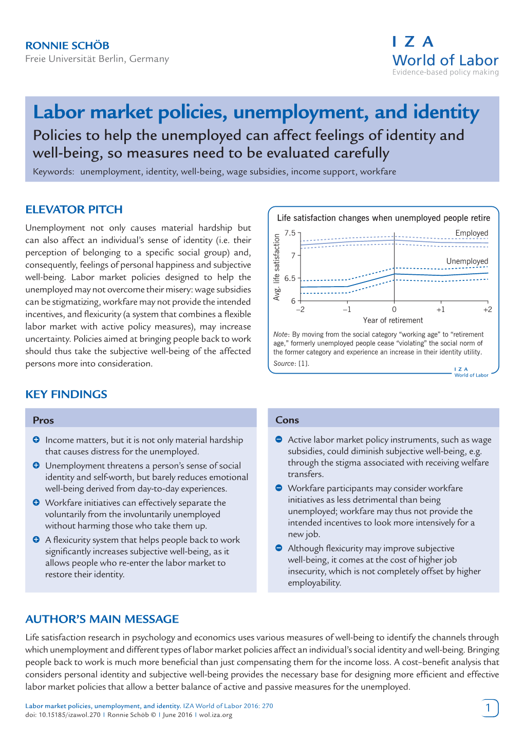 Labor Market Policies, Unemployment, and Identity