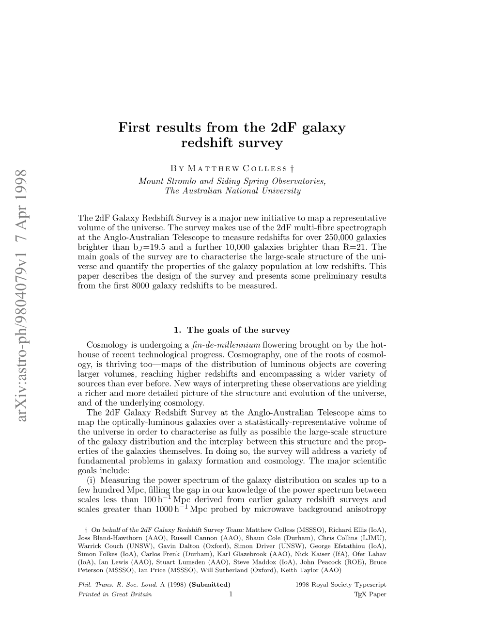 First Results from the 2Df Galaxy Redshift Survey 3