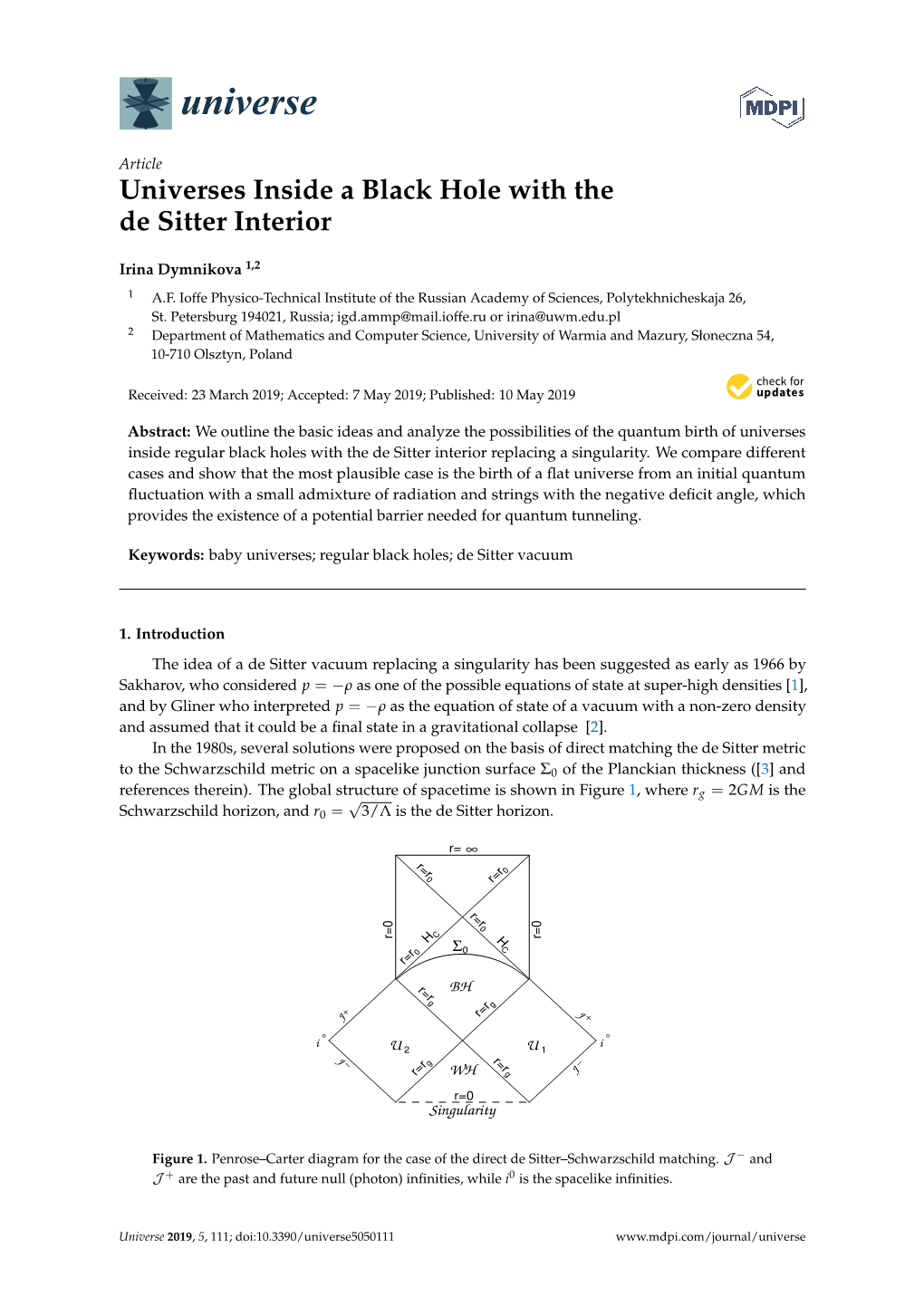 Universes Inside a Black Hole with the De Sitter Interior