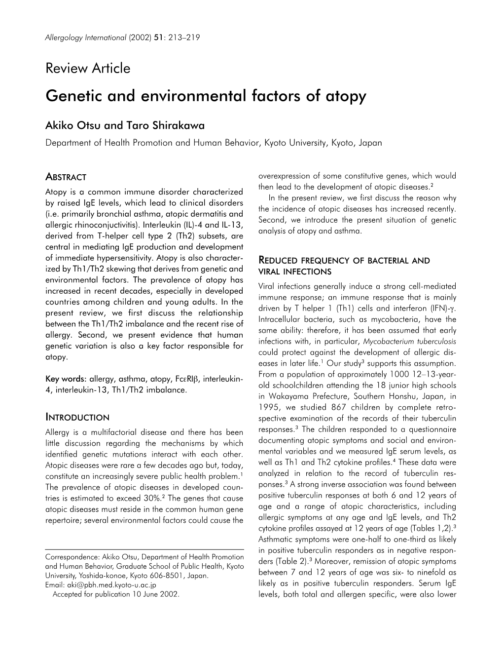 Genetic and Environmental Factors of Atopy