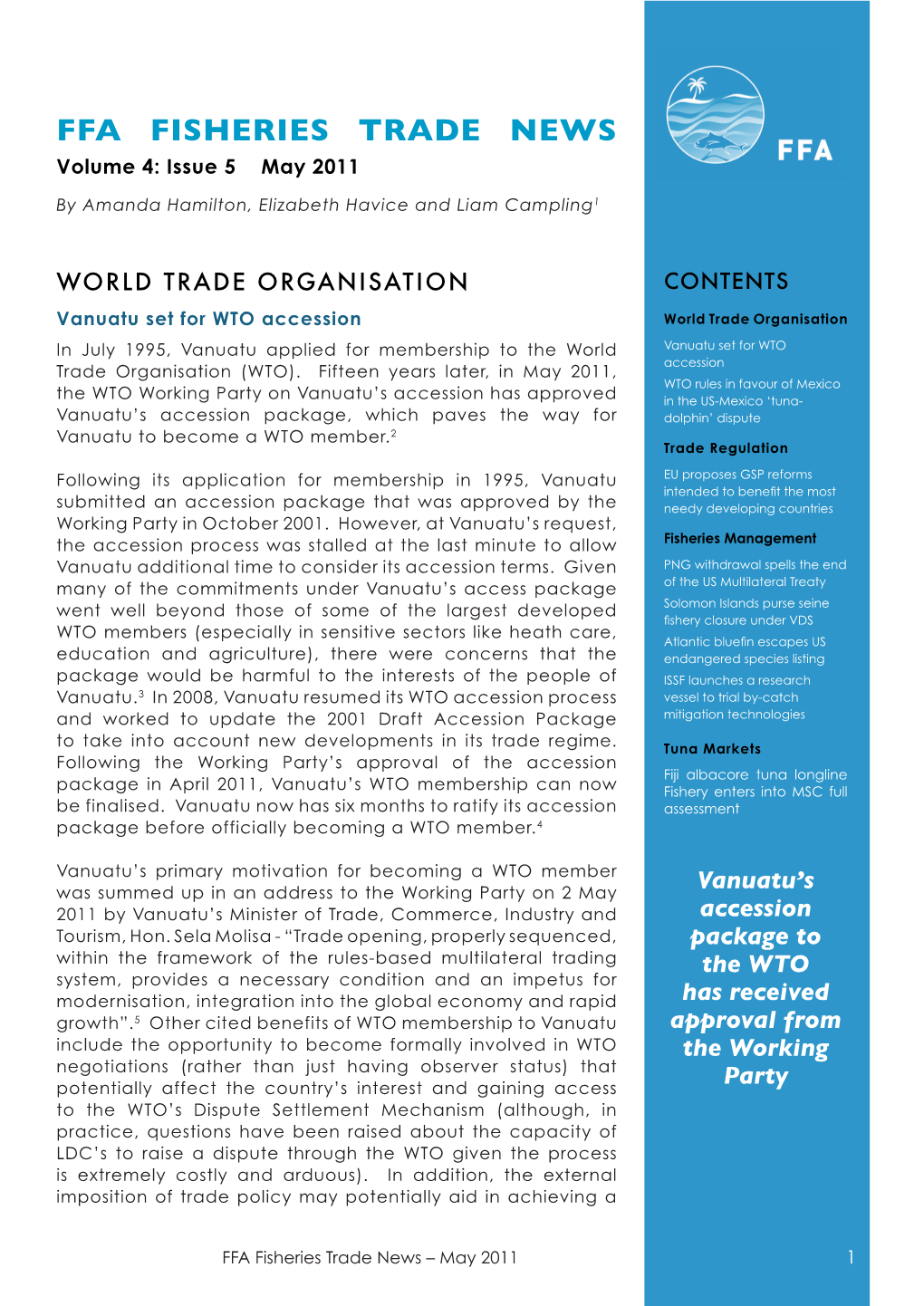 FFA FISHERIES TRADE NEWS Volume 4: Issue 5 May 2011