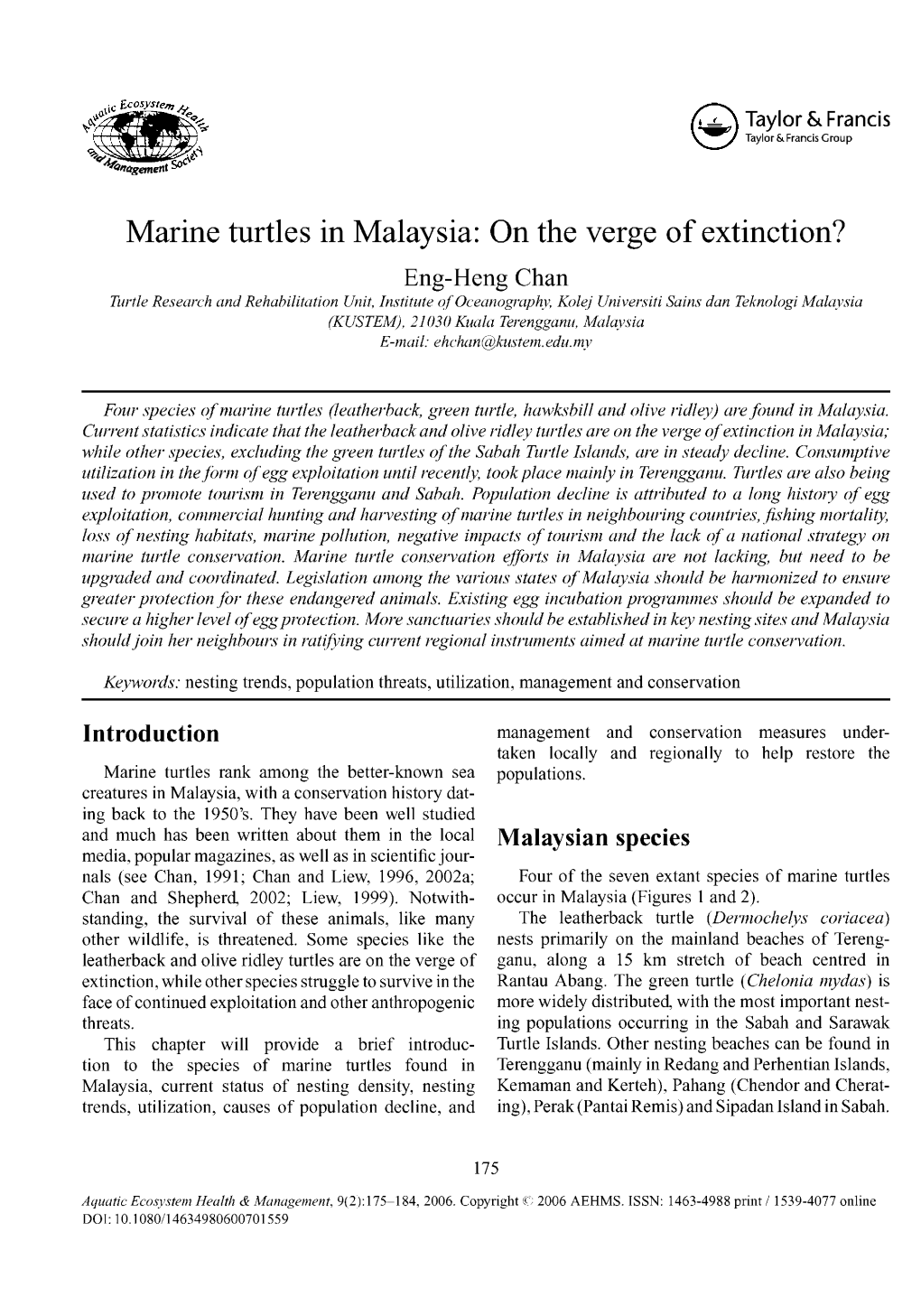 Marine Turtles in Malaysia