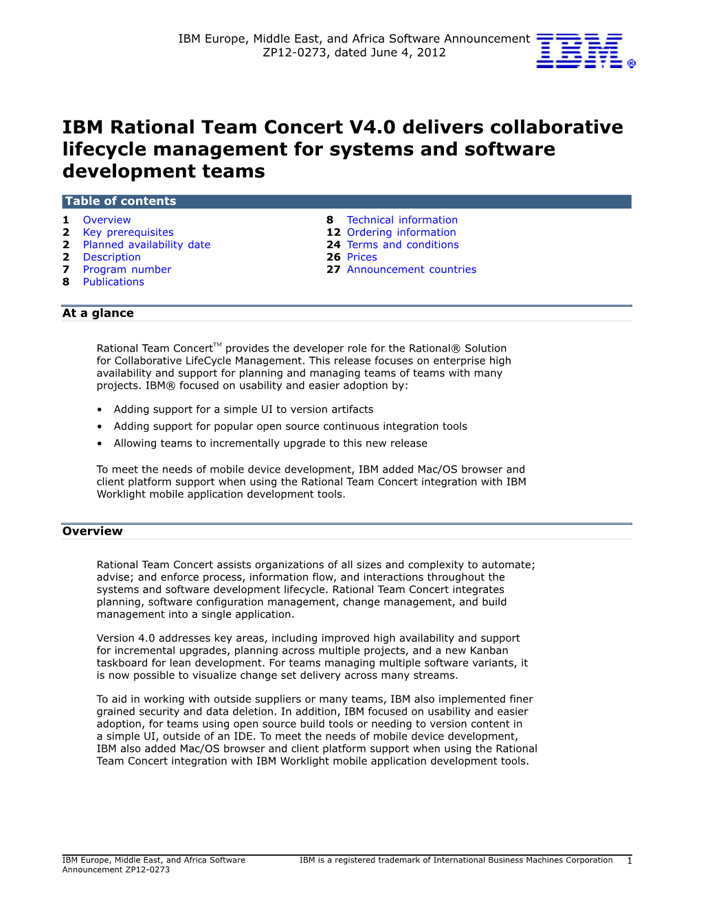 IBM Rational Team Concert V4.0 Delivers Collaborative Lifecycle Management for Systems and Software Development Teams