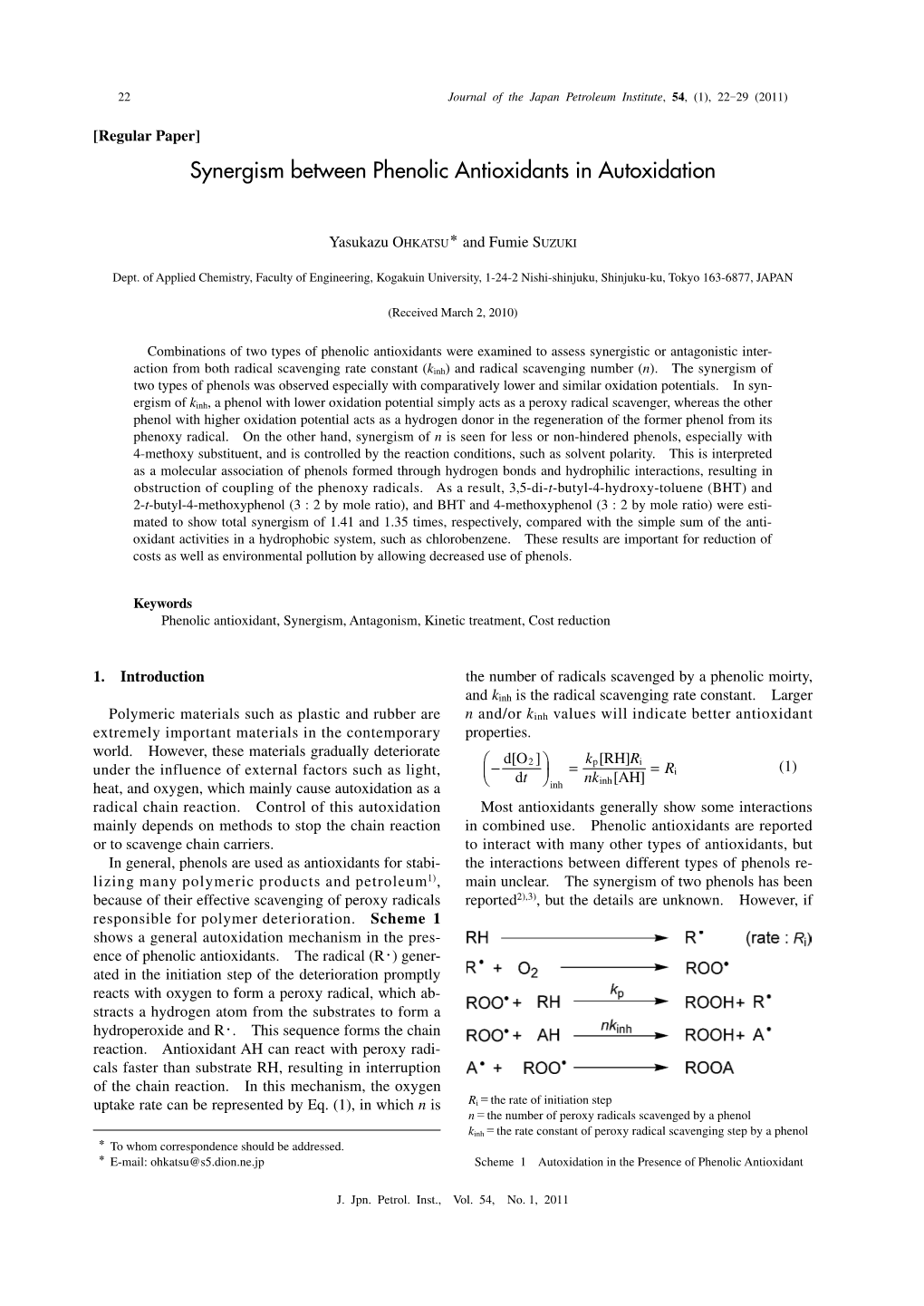 Synergism Between Phenolic Antioxidants in Autoxidation