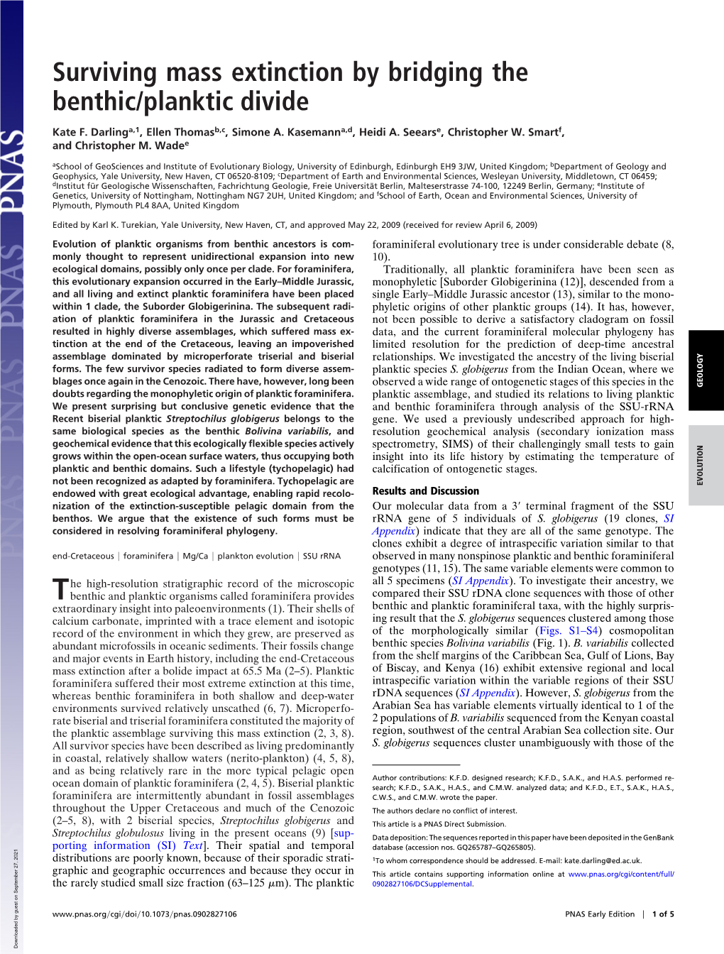 Surviving Mass Extinction by Bridging the Benthic/Planktic Divide