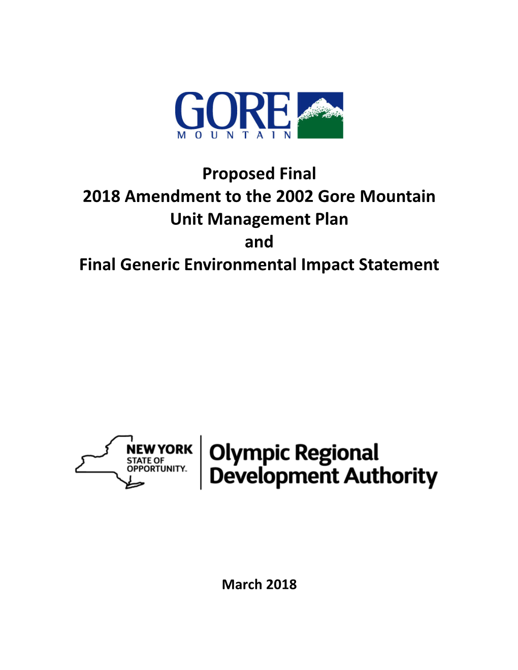 Proposed Final 2018 Amendment to the 2002 Gore Mountain Unit Management Plan and Final Generic Environmental Impact Statement