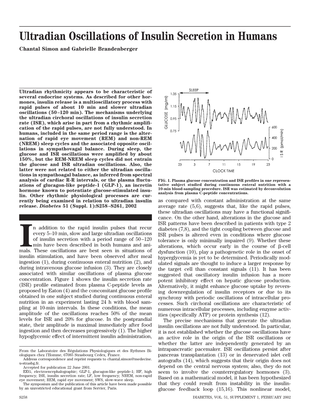 Ultradian Oscillations of Insulin Secretion in Humans Chantal Simon and Gabrielle Brandenberger