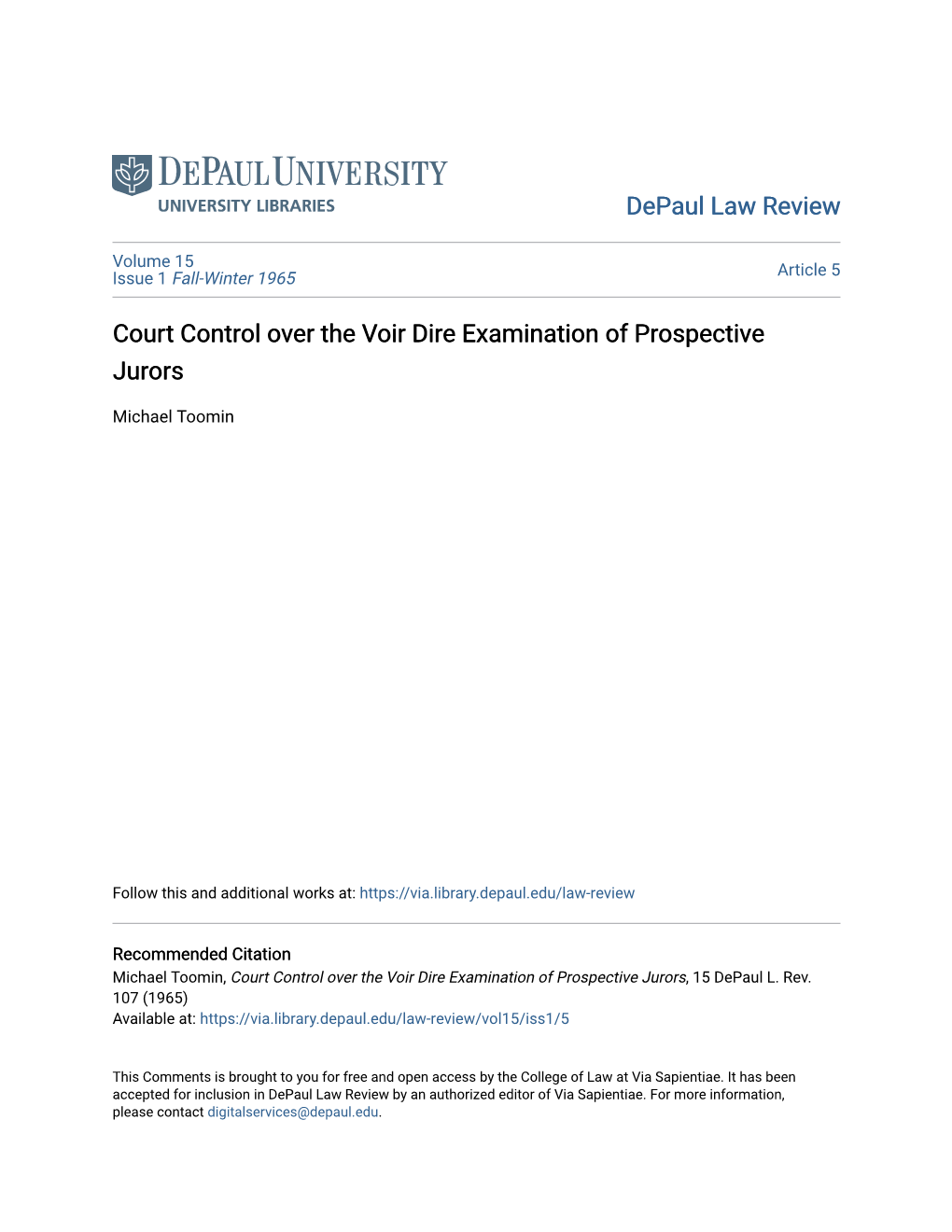 Court Control Over the Voir Dire Examination of Prospective Jurors